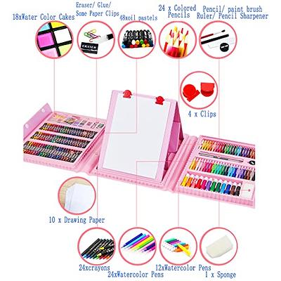 Art Supplies 240-Piece Drawing Art Kit Gifts Art Set Case with Double Sided Trifold Easel Includes Oil Pastels Crayons Colored Pencils, Watercolor