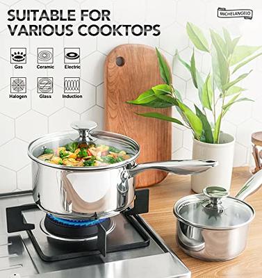 DELARLO Tri-Ply Stainless Steel Small Saucepan With Lid, Induction Cooking  Sauce Pot Sauce Pans, Heavy Bottom Saucier Pot Cookware, Dishwasher Safe 