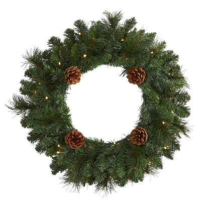 Nearly Natural Indoor Pre-Lit Christmas Wreath