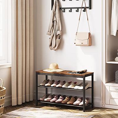 IDEALHOUSE Coat Rack Shoe Bench Industrial Hall Tree Storage Bench for  Entryway, Wood Look Accent Large Shoe Rack Bench with Storage Shelf Hanging