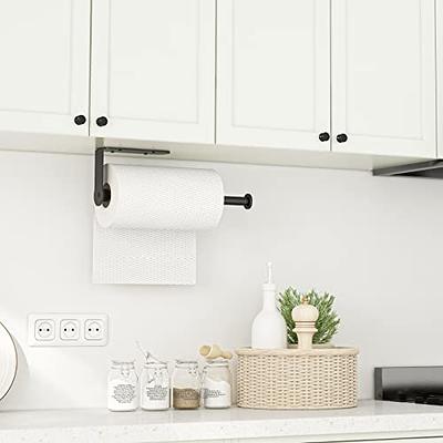 Paper Towel Holder Under Cabinet, Single Hand Operable Wall Mount with  Damping Effect, Self-Adhesive or Drilled for Kitchen Bathroom, Black