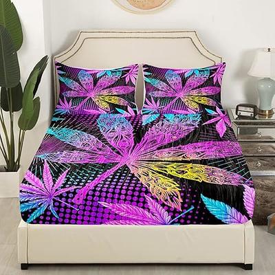 black and purple bed sheets