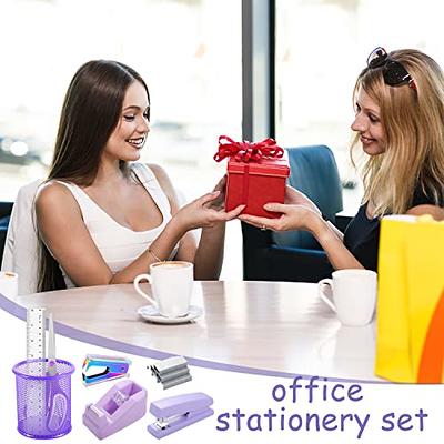 6 Pcs Bling Office Desk Accessories Set Crystal School Stationery Kit  Scissor Stapler with Staple, Tape Dispenser, Diamond Pen, Staple Remover,  Binder