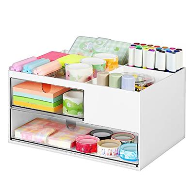 Desk Organiser with 5 Compartments, Office Workspace Drawer Organizer  Desktop TV Remote Control Holder Plastic Aesthetic Stationery Supplies Tidy Storage  Box for Bed Bedside Pencils Pens (White) 