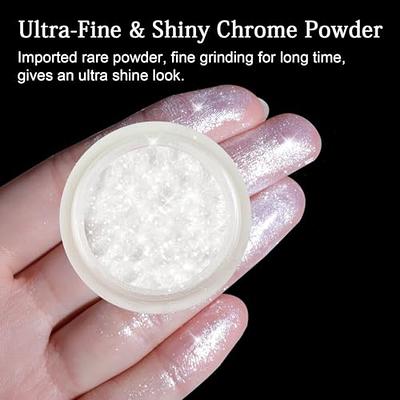 BISHENGYF 6 Pcs White Chrome Nail Powder, Pearl Effect Nail Powder