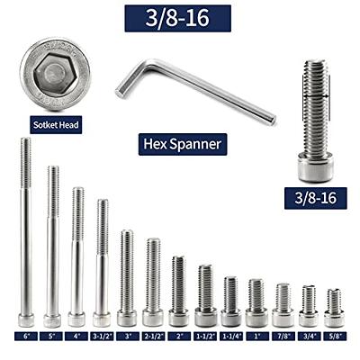 3/8-16 x 1-1/2 Button Head Socket Cap Screws, 304 Stainless Steel 18-8,  Bright Finish, Fully Threaded, Coarse Thread UNC, 10 PCS