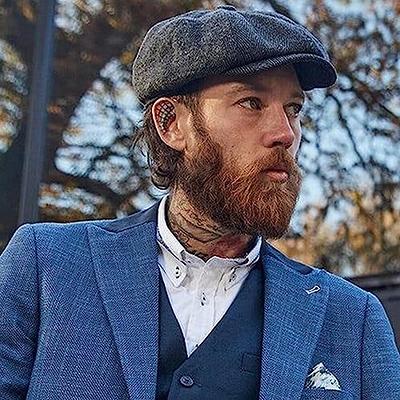 Men's 8 Panel Wool Blend Newsboy Flat Cap Herringbone Tweed Hats