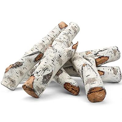 QuliMetal Gas Fireplace Logs Set, Ceramic White Birch Wood Logs