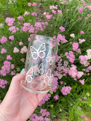 BUTTERFLY glass can cup with bamboo lid & straw | beer glass can cup | iced  coffee glass can cup | soda can glass cup