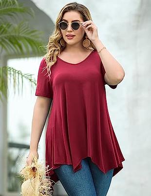 LARACE Plus Size Tops for Womens Summer Clothes Short Sleeve Shirts Casual  V Neck Tunic Asymmetrical Blouses(Wine Red 4X) - Yahoo Shopping