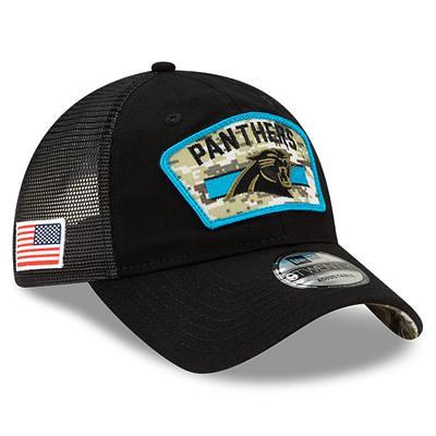 Men's New Era Blue/White Carolina Panthers Logo Patch Trucker 9FORTY Snapback Hat