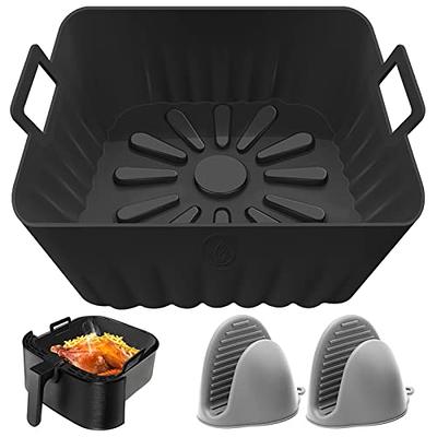 2Pcs Air Fryer Silicone Pot with Handle Reusable Air Fryer Liner Heat  Resistant Air Fryer Silicone Pot Square Liners Tray with 2 Brushes  Vegetables Chicken Beef Baskets for Air Fryer Oven Microwave 