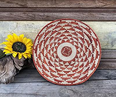 Handmade Hanging Woven Wall Basket Decor, Round Boho Unique Wicker Wall Decor, Rustic Decorative Seagrass Flat Baskets Bowl Tray for Home Table Wall