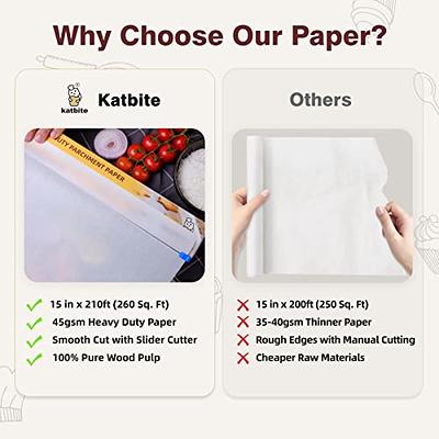 Katbite Parchment Paper Roll for Baking, 15 in x 210 ft 260 Sq.Ft, Heavy  Duty