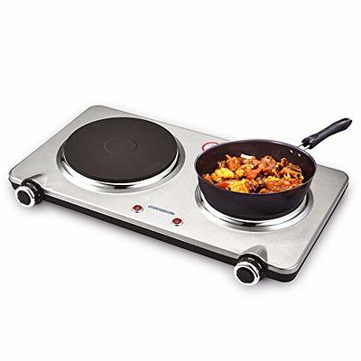 Electric Double Stovetop Hot Plate for Cooking 1800W 7.3/4 Glass Cast Iron Portable  Stove Burners Cool Touch Handle Cooktop Keeps Food Warm Temperature  Controls Electric Burner for Kitchen, Dorm - Yahoo Shopping