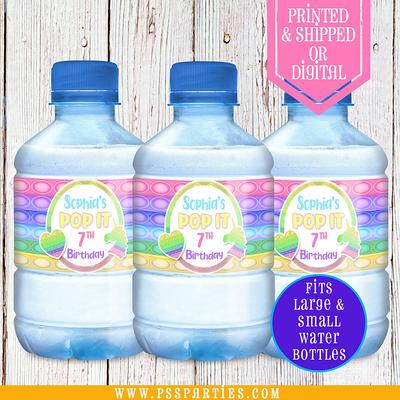 Editable Pop It Water Bottle Labels Fidget Toy Birthday Decor