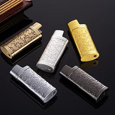 Lucklybestseller Metal Lighter Case Cover Holder Vintage Floral Stamped for  BIC Full Size Lighter J6 (White Gold)