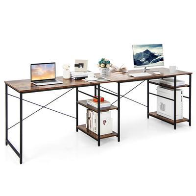 Costway Computer Desk Writing Study Table with Storage Shelves Home Office  Rustic Brown