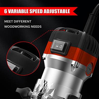 Wood Router Tool Woodworking Trimmer - 6 Variable Speed 1.25HP