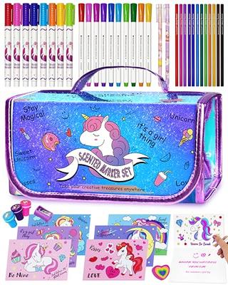 yasest Kids Markers Set - 41Pcs Coloring Set for Kids Ages 4 5 6 7 8-12  with Unicorn Glitter Pencil Case, Unicorn Coloring Pages and Markers, Girls