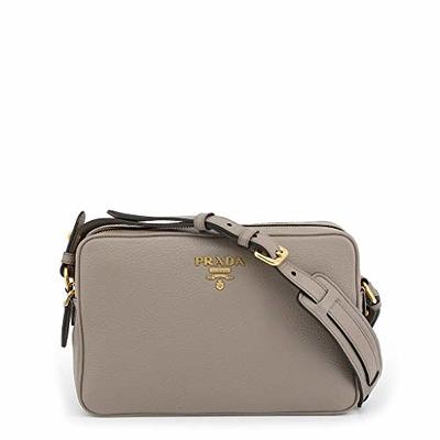 Prada Vitello Phenix Argilla Gray Leather Logo Plaque Crossbody