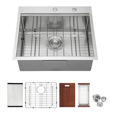 AKDY Handmade Drop-in Stainless Steel 33 in. x 22 in. Single Bowl Kitchen  Sink with Drying Rack KS0101 - The Home Depot