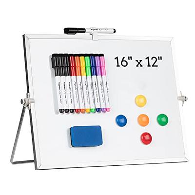 Dry Erase White Board- 16X12 Large Magnetic Desktop Whiteboard with  Stand, 10 Markers, 4 Magnets, 1 Eraser- Portable Double-Sided White Board  Easel for Kids/Drawing/Memo/to Do 
