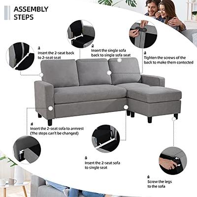 Vongrasig 79 Convertible Sectional Sofa Couch, 3 Seat L Shaped Sofa with  Removable Pillows Linen Fabric Small Couch Mid Century for Living Room