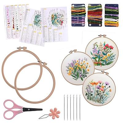 Embroidery Kit for Beginners Cross Stitch Kit, 3 Pack Adults Needlepoint  Starters Kit Including Embroidery Cloth Hoops Threads Needles 