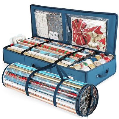 HEARTH & HARBOR Blue Extra-large Christmas Wrapping Paper Storage