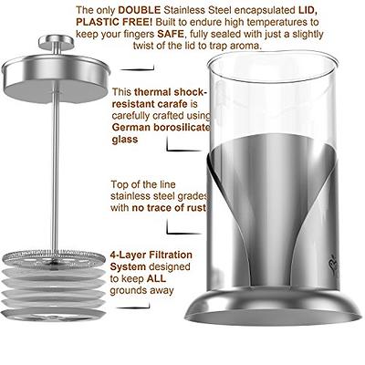 French Press Coffee Maker 34 Oz,The Only Encapsulated Lid Stainless Steel  304 - Stainless Steel - Bed Bath & Beyond - 33366082