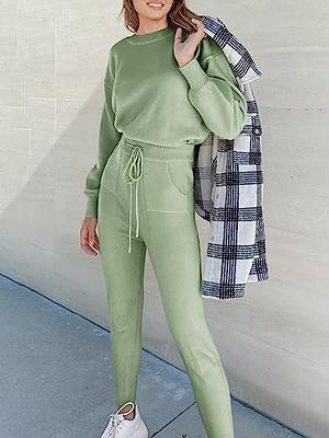 Womens Ribbed 2 Piece Outfits Long Sleeve Crop Top Pullover Skinny Long  Pants Sweatsuits Set Tracksuit, Army Green, Small : : Clothing,  Shoes & Accessories