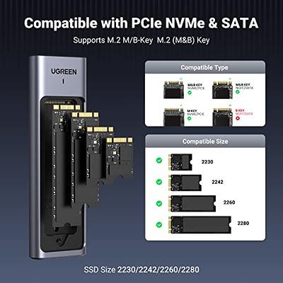 Dual Protocol M.2 SSD Enclosure,M.2 NVMe to USB 3.1 Gen2 10Gbps Adapter,  Tool Free Aluminum M.2 Reader Case Bag with Heatsink