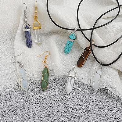 24 PCS Crystal Necklace Pendant, Hexagonal Crystal Clear Wire Wrap Gemstone  Necklaces, Healing Crystal Pointed Quartz Stones Jewelry Charms with