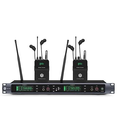 UHF Wireless in-Ear Monitor System with Earphone,180Ft, Professional IEM  Stereo System Transmitter and Beltpack Receiver for Studio, Band Rehearsal