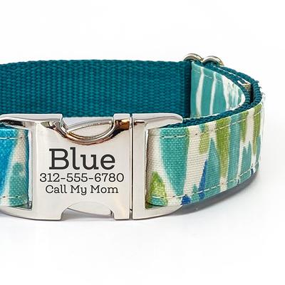 PETDURO Custom Dog Collar Engraved with Leash Set Blue Stripe Gold Metal  Buckle