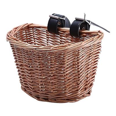 Bike Wicker Baskets Front Handlebar Bicycle Basket With Lid and Leather  Belt Easy to Install Bicycle Accessory Brown 