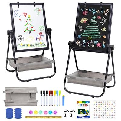 Elovien Easel for Kids, 4 in 1 Double Sided Toddler Art Easel with  Chalkboard & Magnetic Whiteboard, Foldable Kids Tabletop Easel with Drawing  