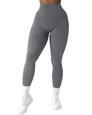 SUUKSESS Women Ribbed Seamless Leggings High Waisted Tummy Control Workout  Yoga Pants (Grey, S) - Yahoo Shopping