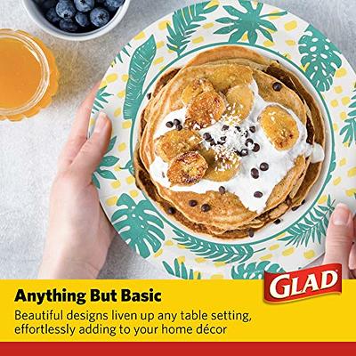 Glad Everyday Disposable Paper Plates with Blue Weave Design 10” | Soak Proof, Cut-Proof, Microwaveable Paper Plates, Heavy Duty Disposable Plates