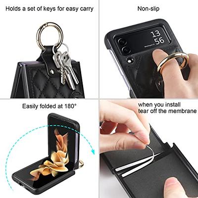 Case for Samsung Galaxy Z Flip 5, Luxury Electroplated Golden Frame PU  Leather Case with Ring Holder Kickstand Ultra-Thin Women Stylish Elegant  Case