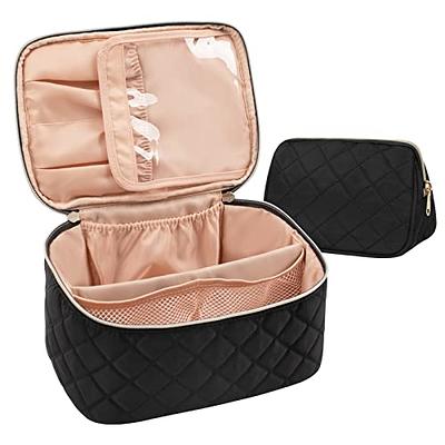 Amazon.com : NISHEL Large Double Layer Travel Makeup Bag Women, Large Cosmetic  Case, Organizer for Travel-Size Accessories Bottles, Brushes, Conditioner,  and Skin Care Products, Black : Beauty & Personal Care