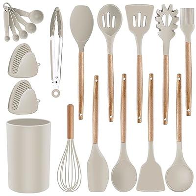 12pcs, Silicone Utensil Set, Khaki Kitchen Utensil Set With Wooden