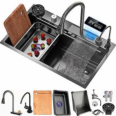 Kitchen Sink Black Stainless Steel Sink Washing, Draining and Cutting  3-in-1 Utility Sink Multi-functional Farmhouse sink with Kitchen Sink