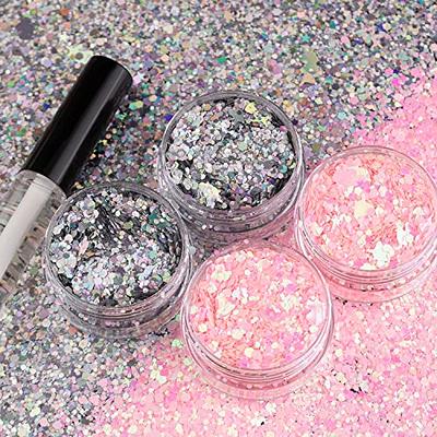 2 Colors of Holographic Chunky Glitter with Quick Dry Glue Pack 4, 4 Pots  Total 40g Multi-Shaped for Body Hair Face Eyes Make-up, Nail Art and  Bedazzling in Party/Concert/Events Glitter - Yahoo