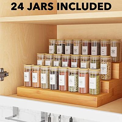 Spice Jars With Labels, Glass Spice Jars With Bamboo Lids, Minimalist  Farmhouse Spice Labels Stickers, Collapsible Funnel, Seasoning Storage  Bottles For Spice Rack, Cabinet, Drawer, Kitchen Tool, Chrismas Halloween  Party Supplies 