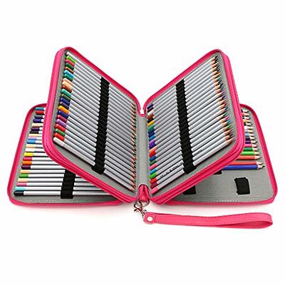 BTSKY 200 Slots Colored Pencil Organizer - Deluxe PU Leather Pencil Case  Holder With Removal Handle Strap Pencil Box Large for Colored Pencils  Watercolor Pencils (Green)