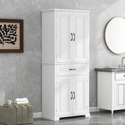 VASAGLE Bathroom Storage Floor Cabinet Free Standing with Double Shutter  Doors and Adjustable Shelf White 