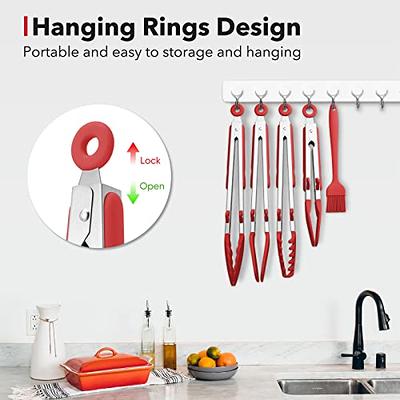 4 Pack Silicone Kitchen Cooking Tongs Set, Stainless Steel Nonstick Food  Tong with BPA Free Silicone Tips for Serving Pasta Spaghetti Steak Pie  Pizza