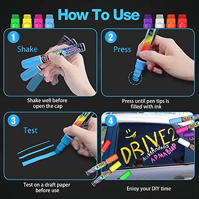 Window Paint Markers for Glass Washable: 8 Pack 15mm Jumbo Liquid Chalk  Marker, Neon Glass Markers Pen, Wet Erase for Cars, Auto, White Board